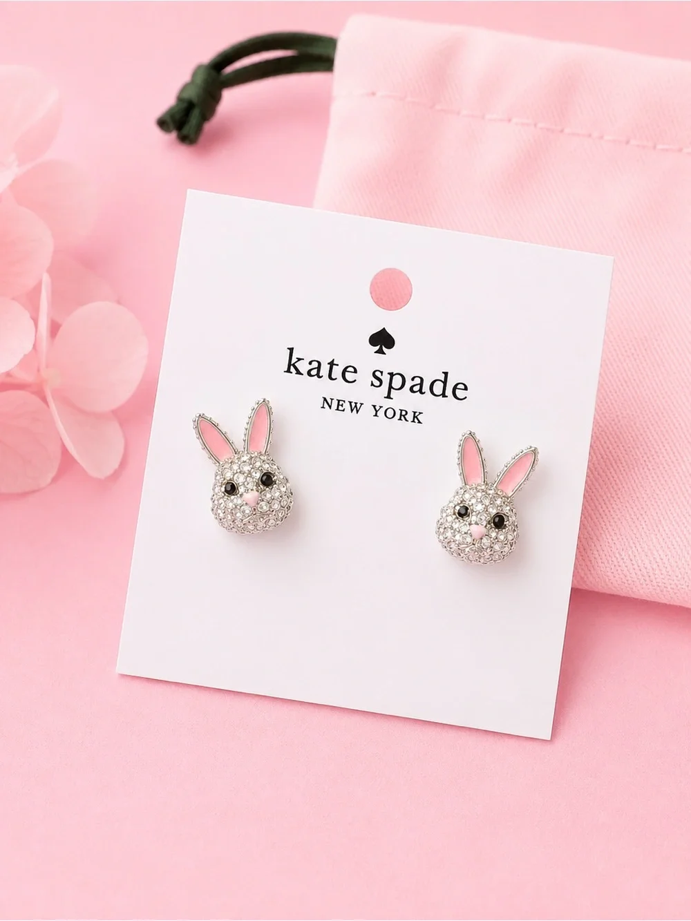 kate spade Sparkling Pink Bunny Crystal Stud Earrings for